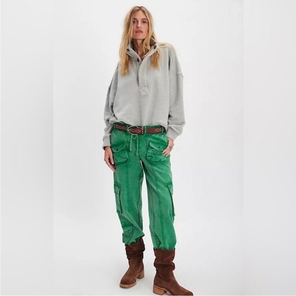 Free People Pants - Free People Vibrant Green Cropped Tahiti Cargo Pants